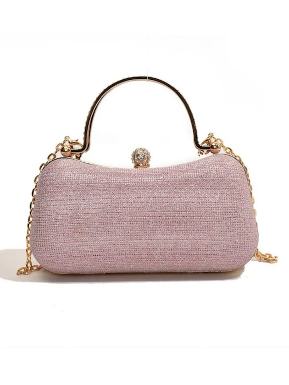 Pink Gold Glitter Rhinestone Evening Clutch Bag Chain Strap Formal Purse NEW